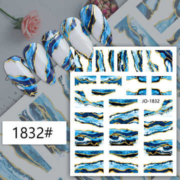 Köröm matrica Nail Art – Kék-arany márvány minta (103)