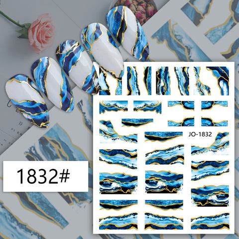 Köröm matrica Nail Art – Kék-arany márvány minta (103)