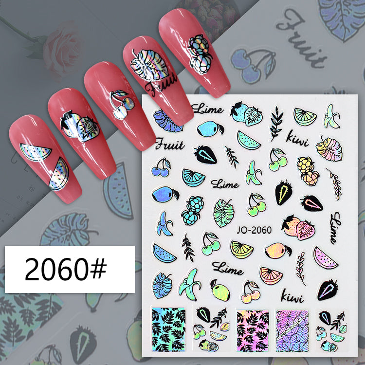 Köröm matrica Nail Art – Hologramos levelek és gyümölcsök (107)