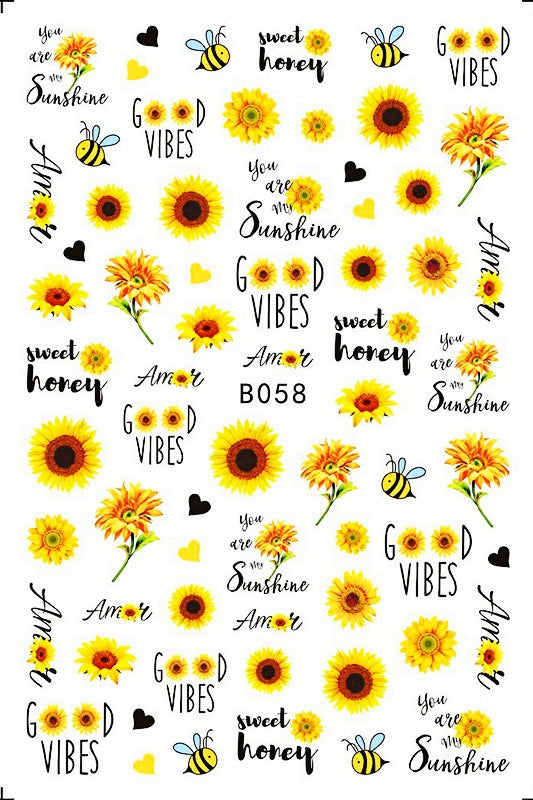 Köröm matrica Nail Art – Bees and Sunflowers (80)