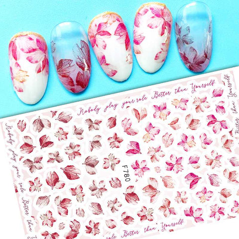 Köröm matrica Nail Art – Lila és rózsaszín virág szirmok (12)